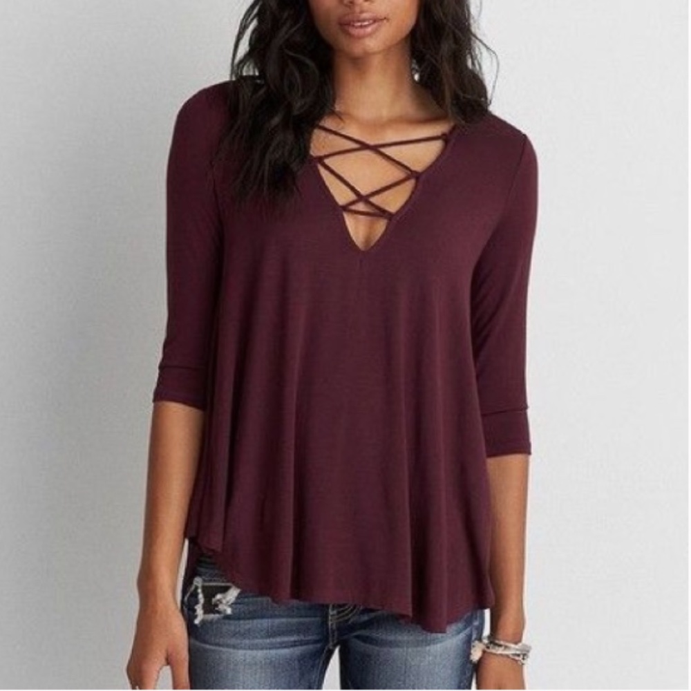 American Eagle short sleeve burgundy top